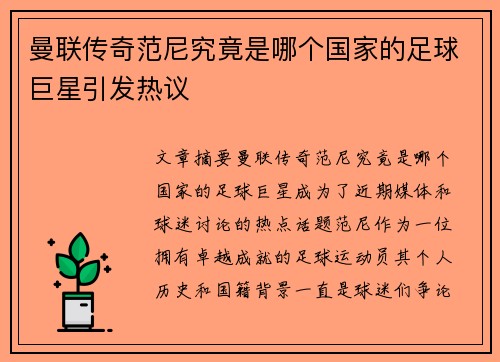曼联传奇范尼究竟是哪个国家的足球巨星引发热议